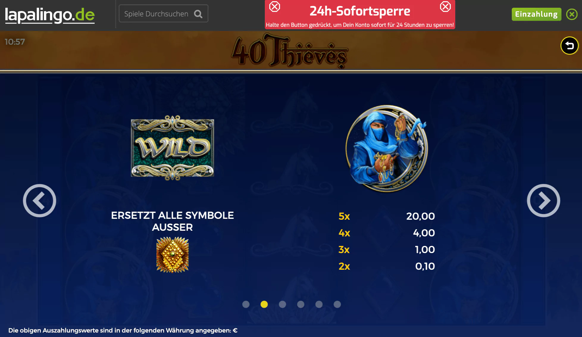 Bally Wulff 40 Thieves Paytable 2