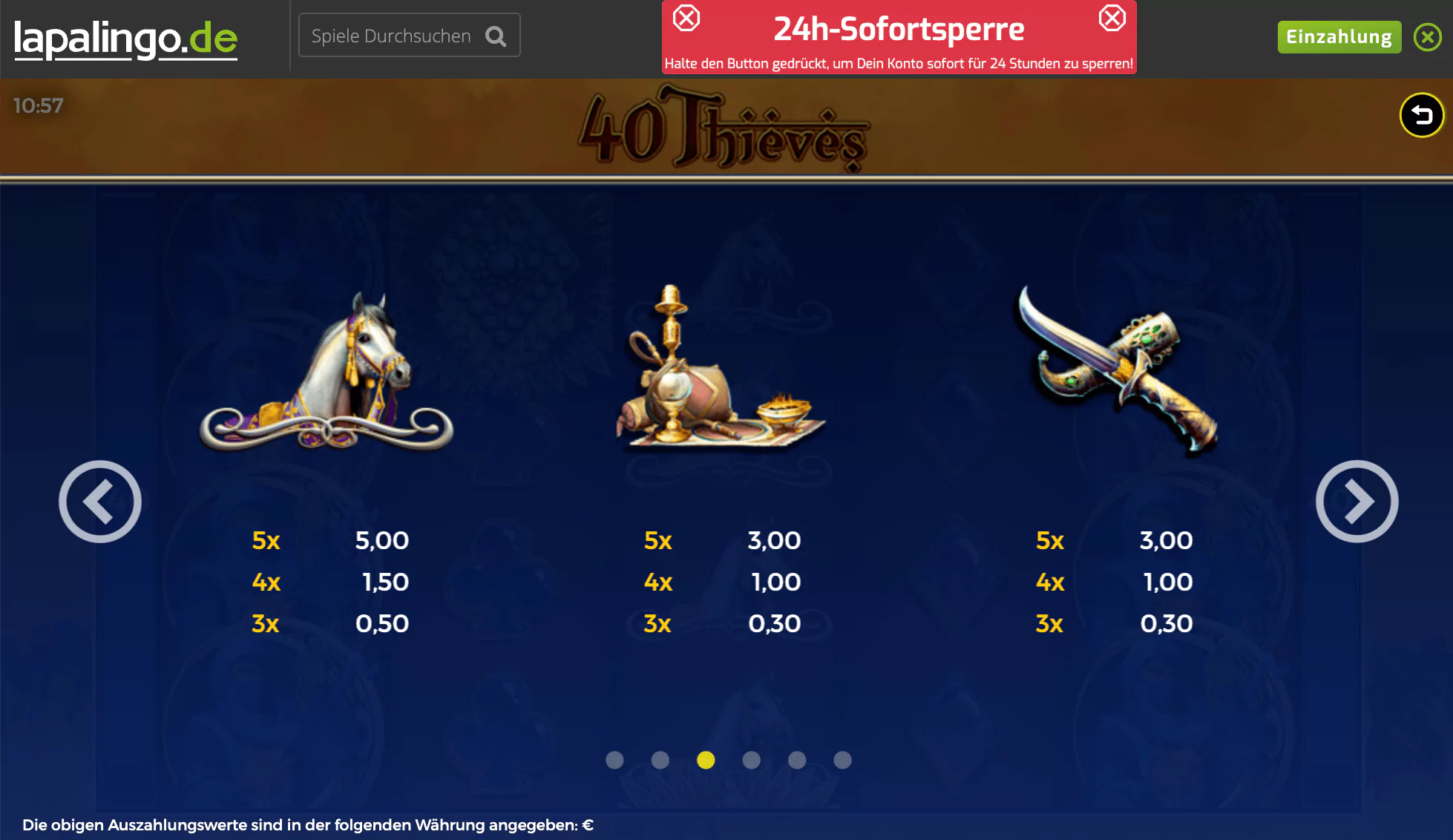 Bally Wulff 40 Thieves Paytable 3
