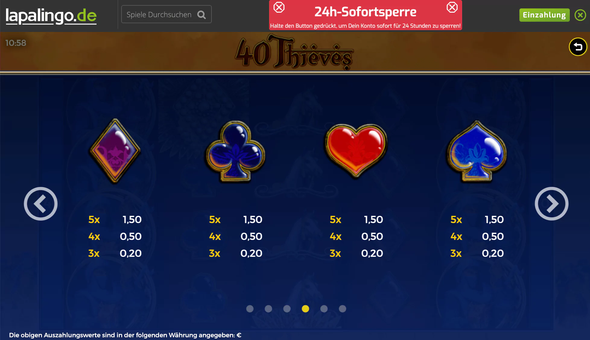 Bally Wulff 40 Thives Paytable 4