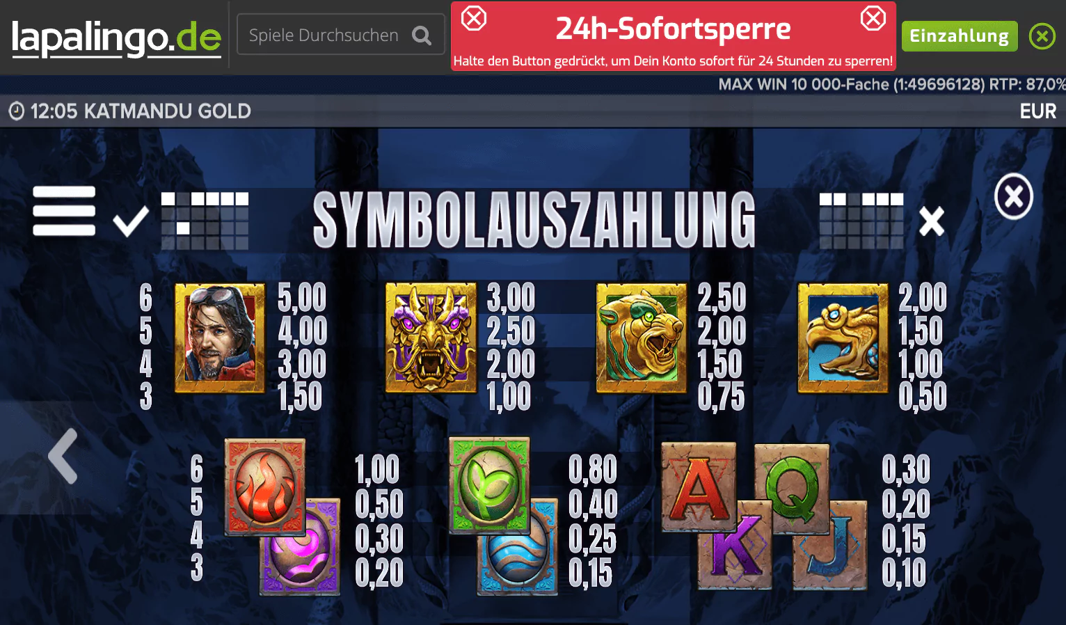 Elk Studios Katmandu Gold Paytable 1