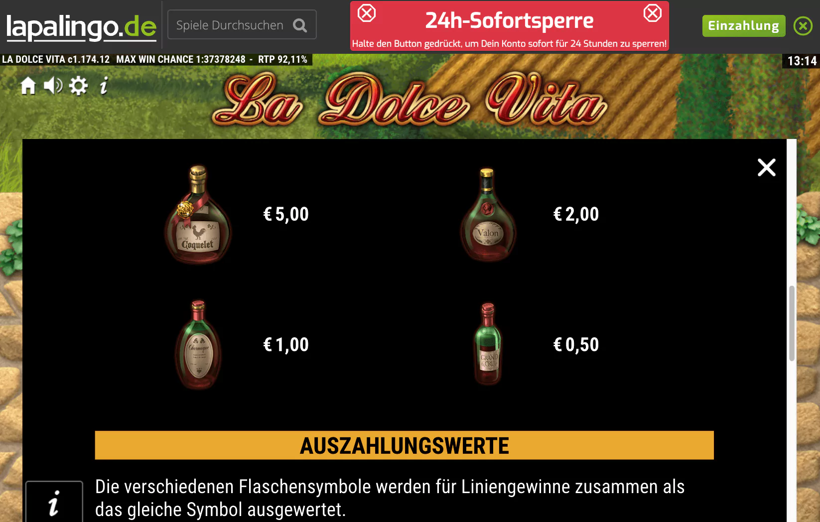 Gamomat La Dolce Vita Paytable 2